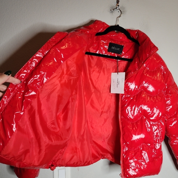 NWT DELUC Versani Shiny Red Puffer Zip Jacket Nylon Size XS - Picture 13 of 16
